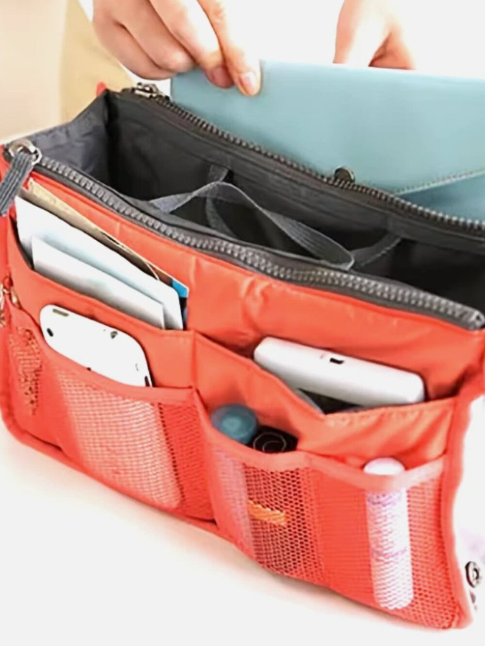 Multifunctional Double Layer Folding Storage Bag Large Capacity Zipper Handbag